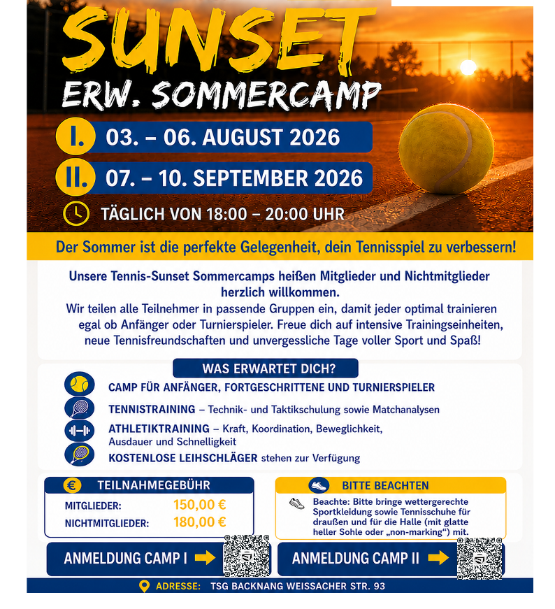 Sunset Tenniscamp für Erwachsene