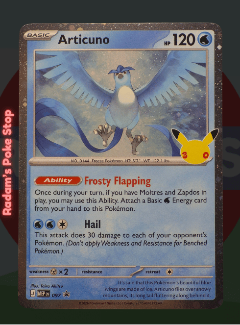 Articuno MEP 097, 30th Celebrations, Black Star Promo presented by Pokémon TCG. 