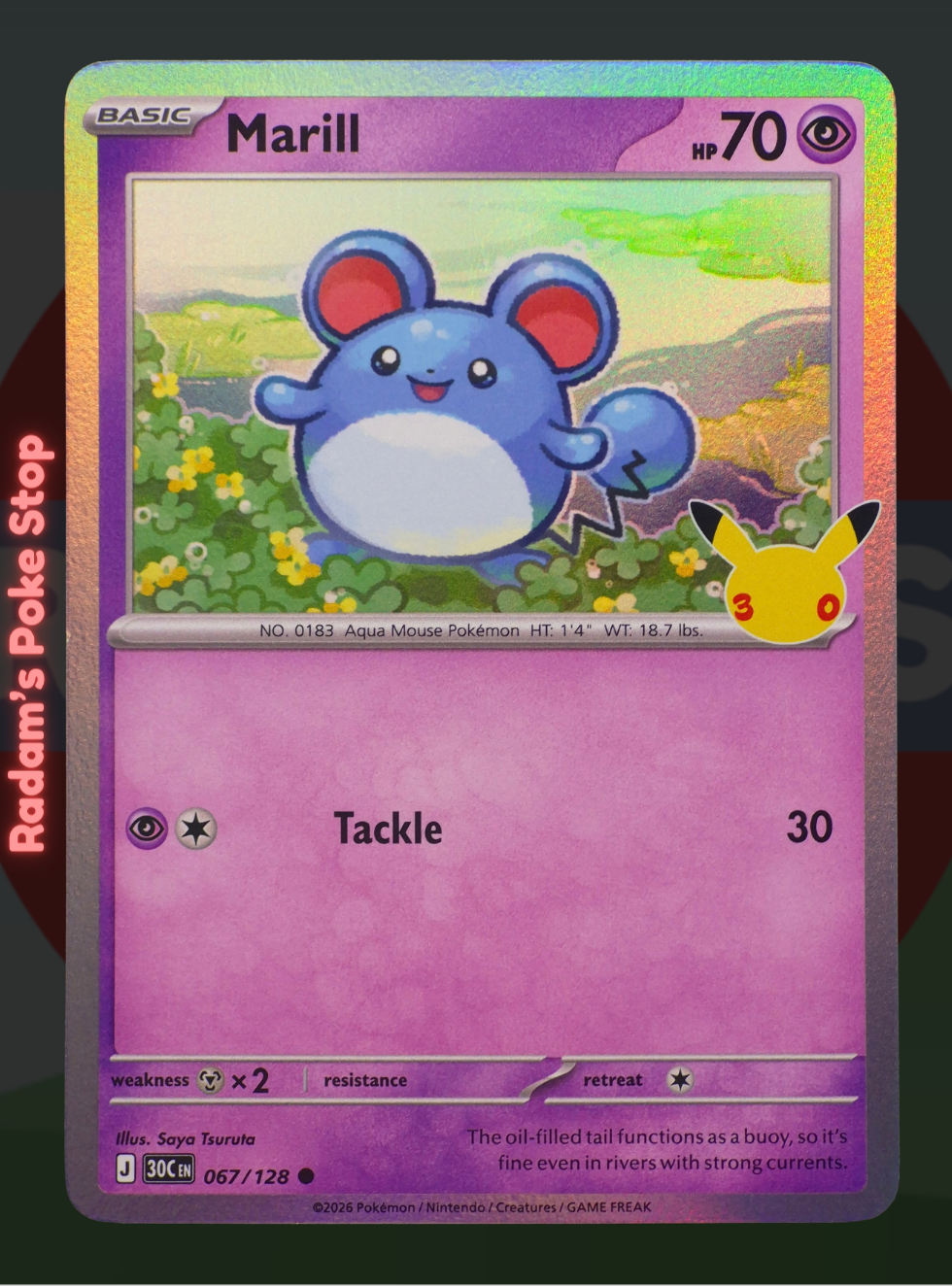 Marill 067/128, 30th Celebrations, Holo Common presented by Pokémon TCG. 