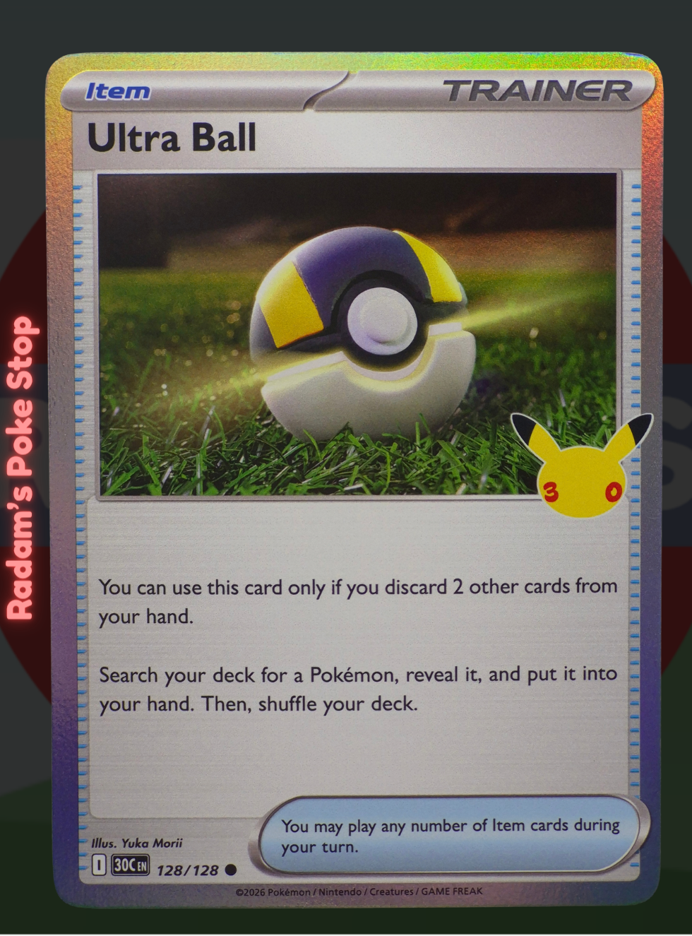 Ultra Ball 128/128, 30th Celebrations, Holo Common presented by Pokémon TCG. 