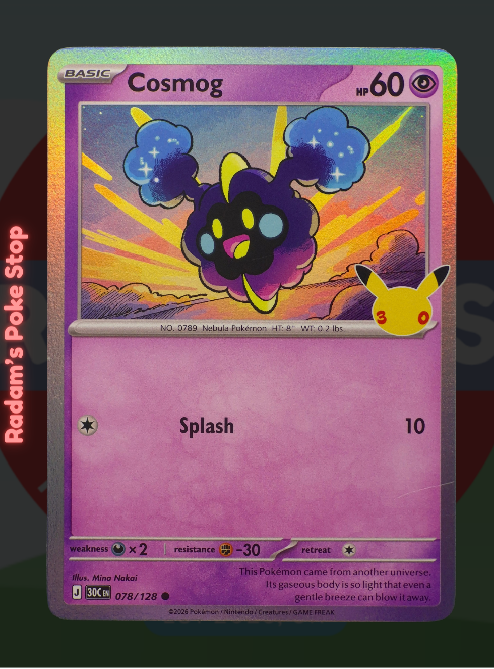 Cosmog 078/128, 30th Celebrations, Holo Common presented by Pokémon TCG. 