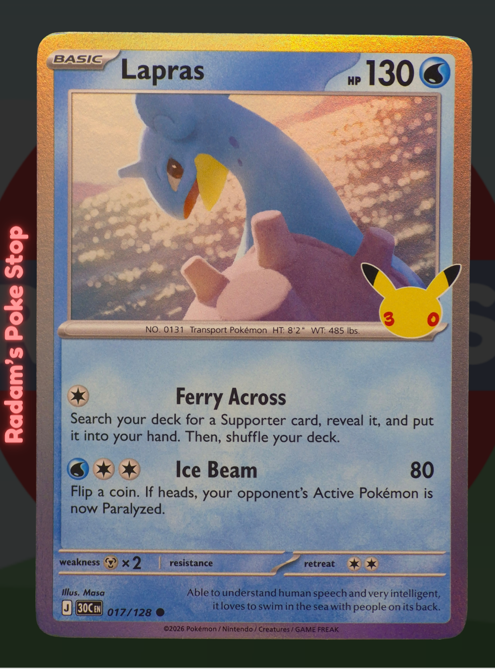 Lapras 017/128, 30th Celebrations, Holo Common presented by Pokémon TCG. 