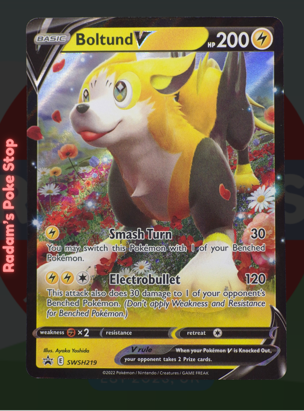 Boltund V SWSH219 Promo, presented by Pokémon TCG. 