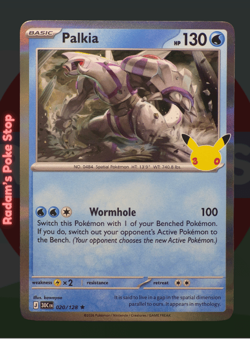 Palkia 020/128, 30th Celebrations, Holo Rare presented by Pokémon TCG. 