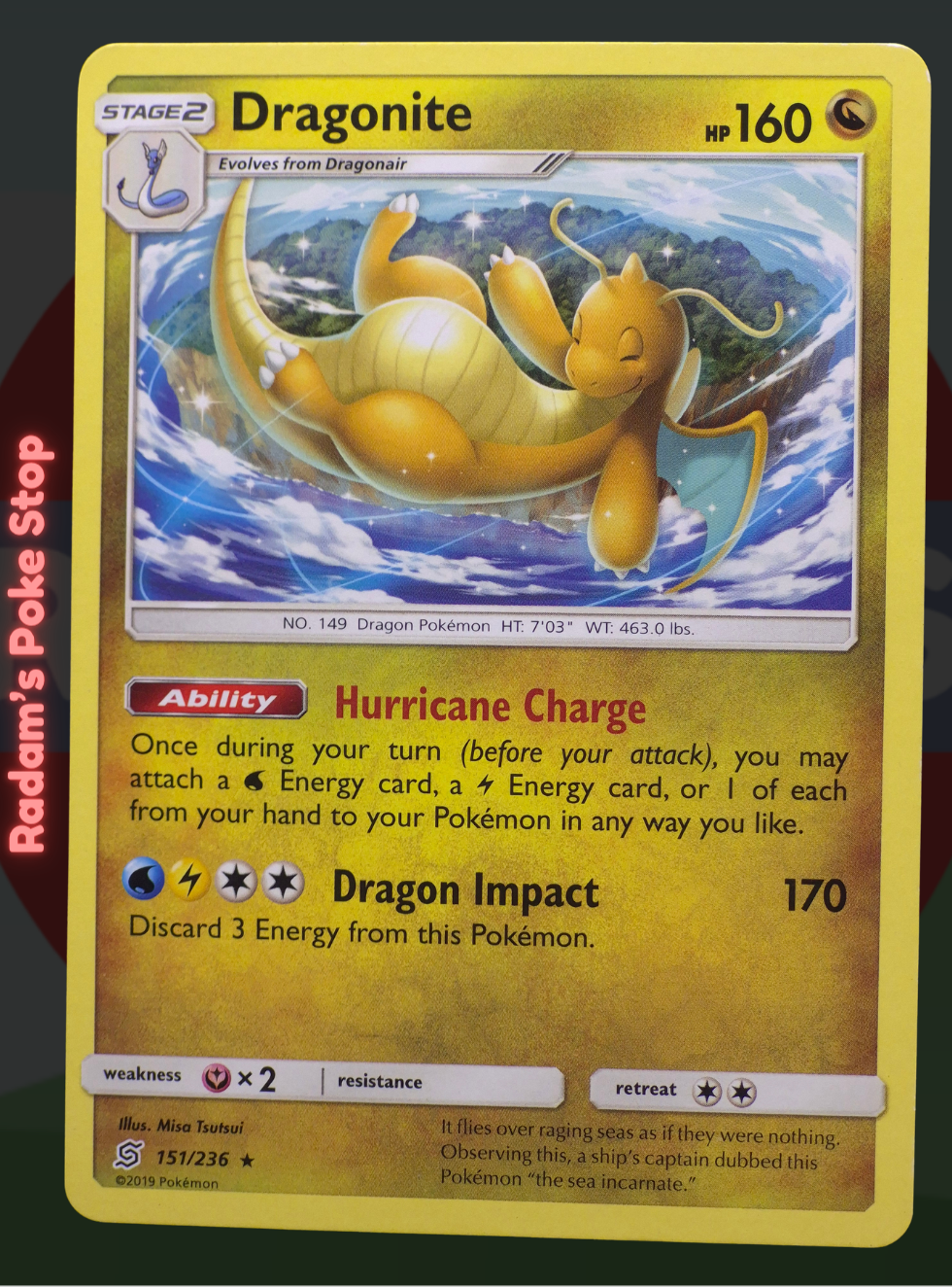 Dragonite 151/236 Sun & Moon: Unified Minds, Non Holo Rare, presented by Pokémon TCG. 