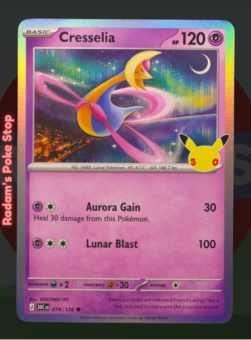 Cresselia 074/128, 30th Celebrations, Holo Common presented by Pokémon TCG. 