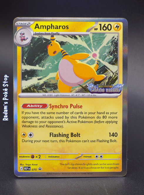 Ampharos #075 MEP Chaos Rising Pre Release Stamped Promo Holo