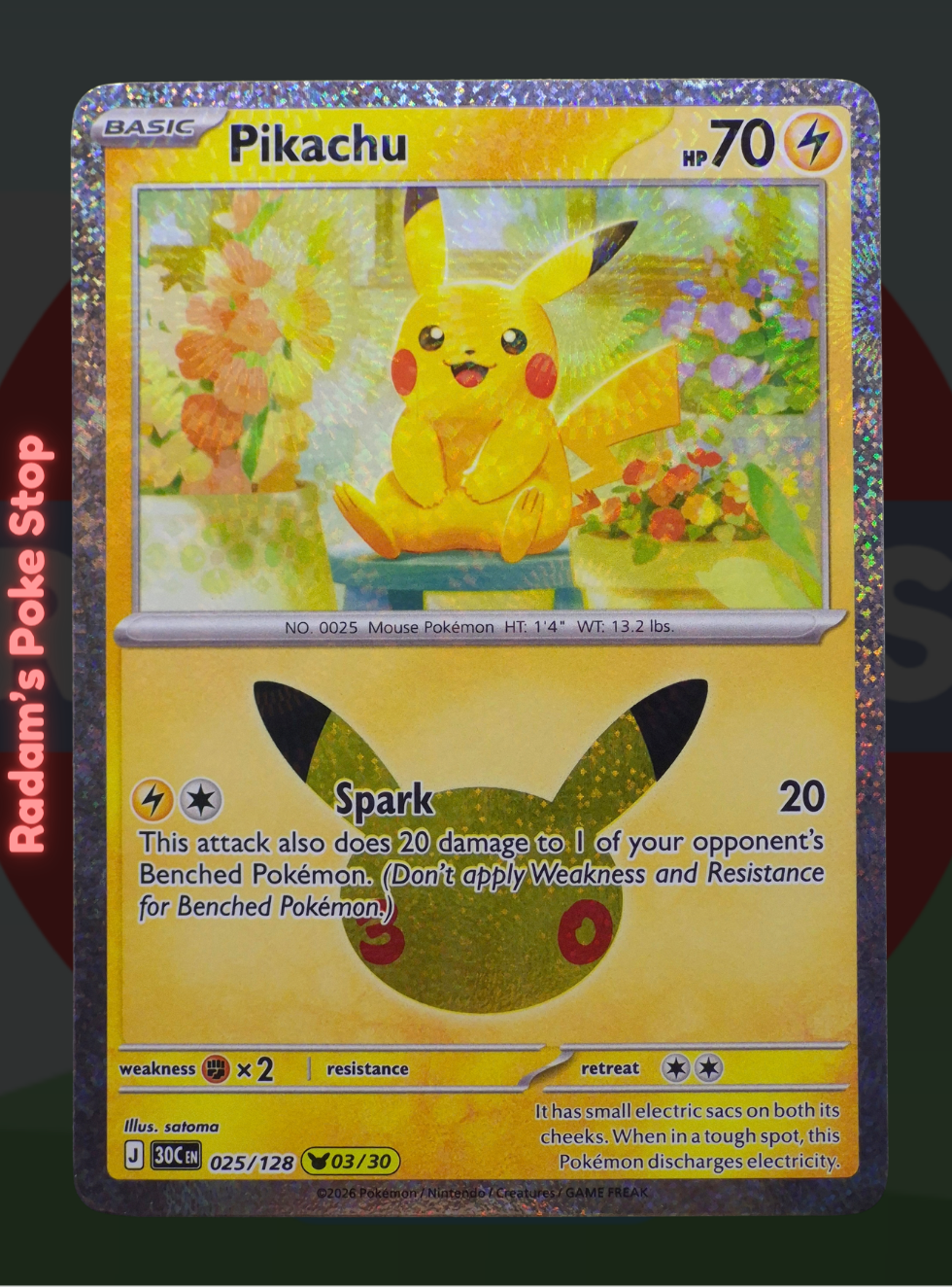 Pikachu 03/30 025/128, 30th Celebrations, Pikachu Subset presented by Pokémon TCG. 
