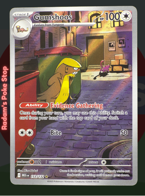 Gumshoos 153/132, Mega Evolutions, Illustration Rare, presented by Pokémon TCG. 