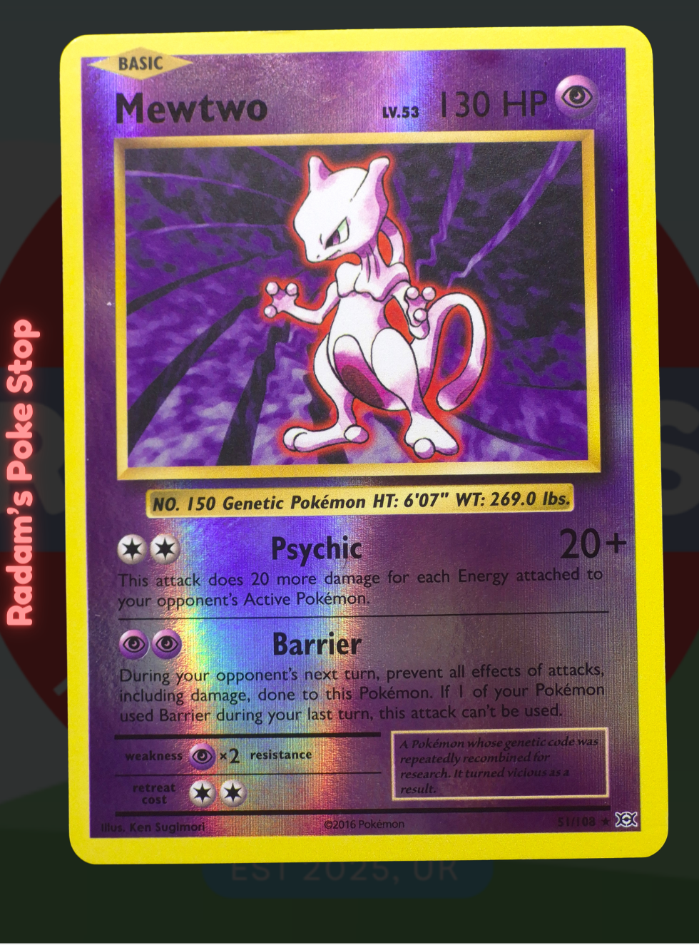 Mewtwo 51/108 Reverse Holo Rare, XY Evolutions, from the Pokémon TCG.