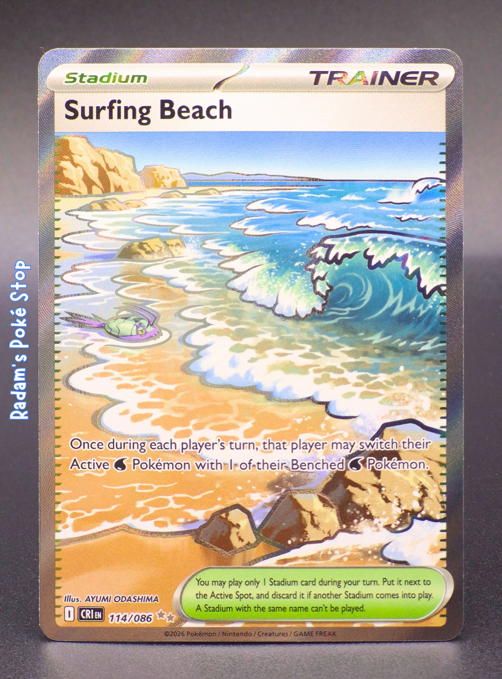 pokemon beach card {112/083}Surfing The Retreat Cost of each Basic Pokemon in play (both yours and your opponents) is [Colorless] less.This card stays in play when you play it What are some underwater or