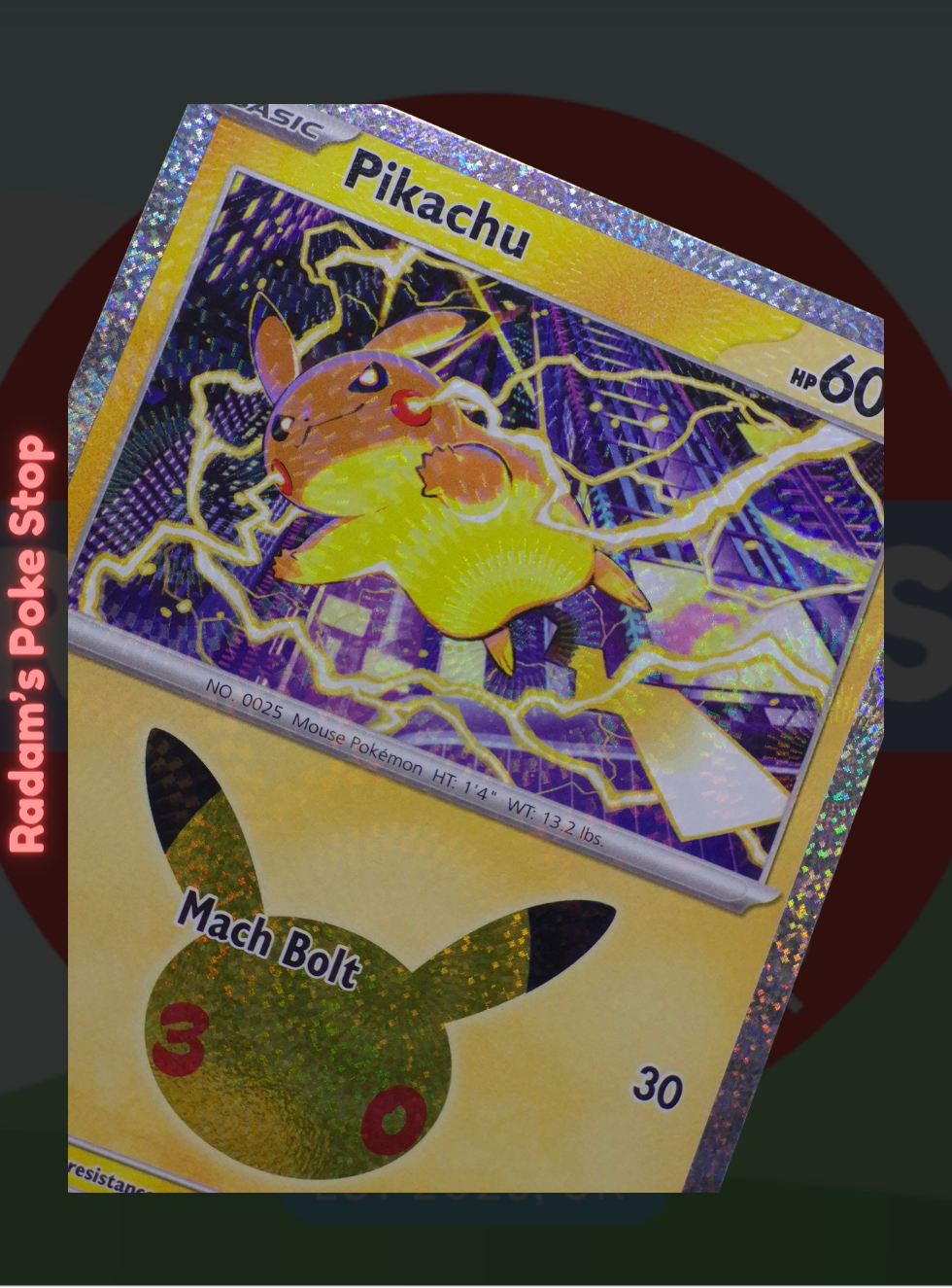 Pikachu 07/30 029/128, 30th Celebrations, Pikachu Rare Subset presented by Pokémon TCG. 