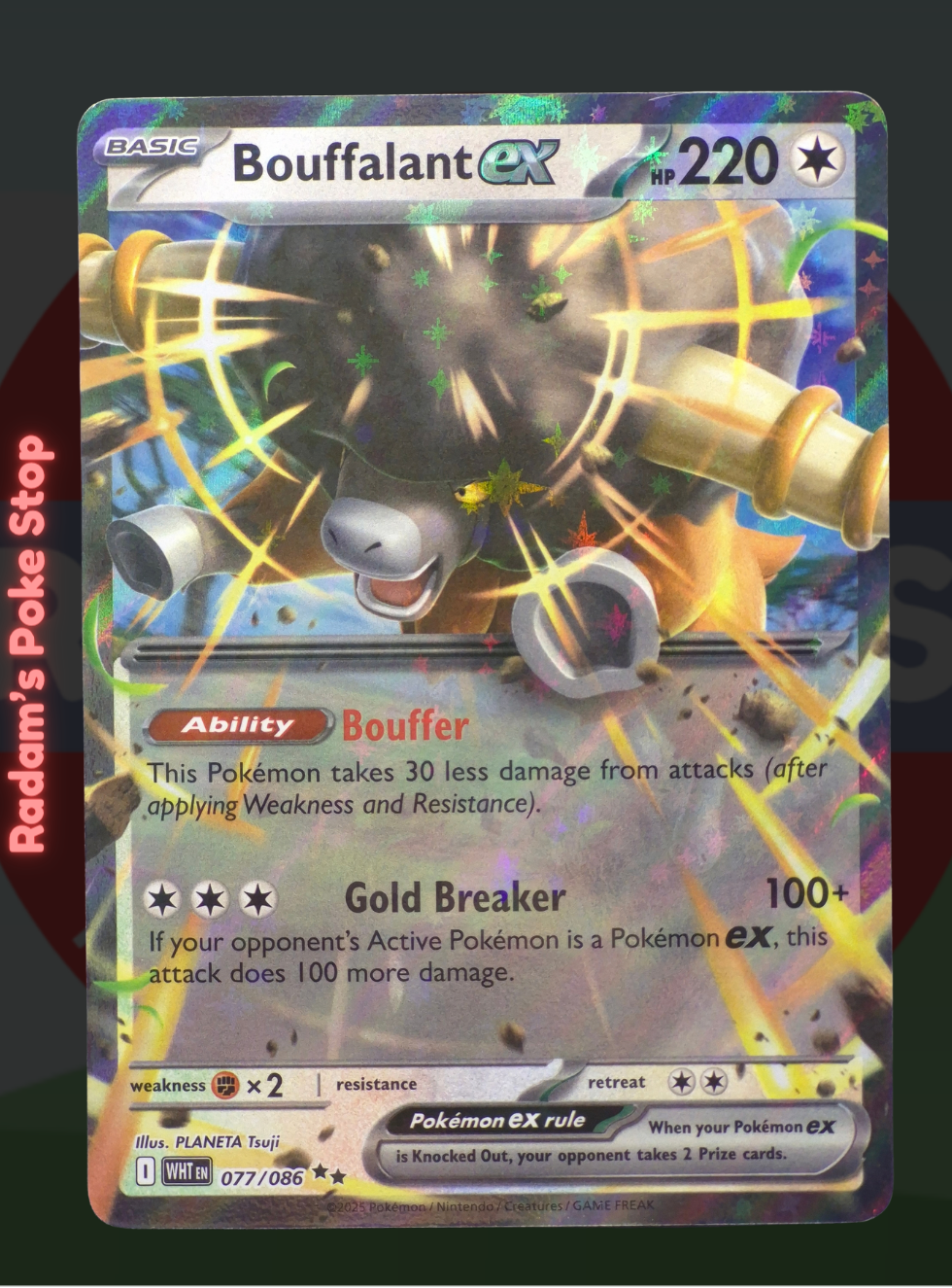 Bouffalant ex 077/086, White Flare,  Double Rare presented by Pokémon TCG. 