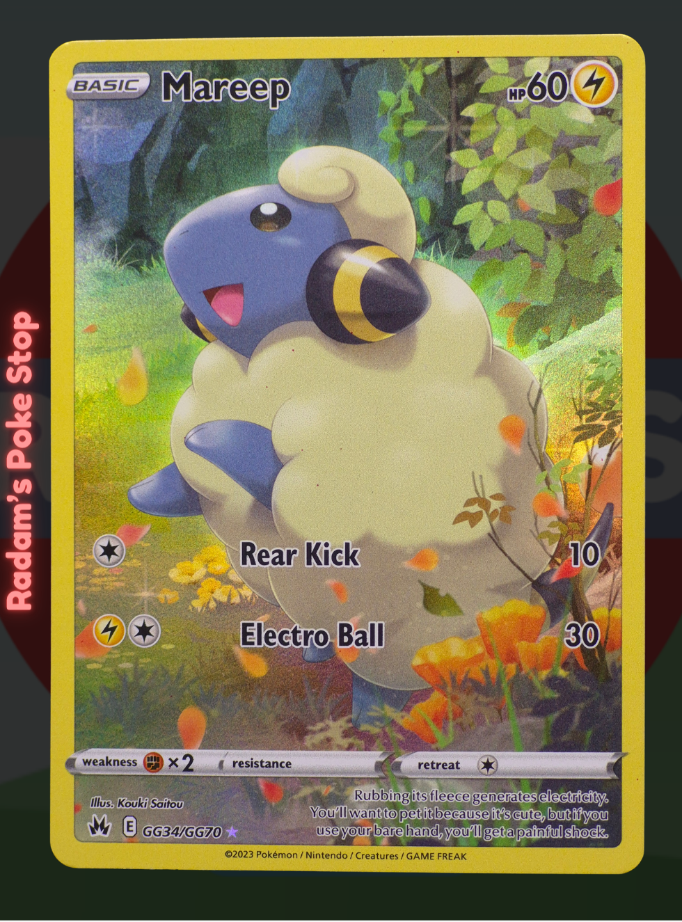 Mareep GG34/GG70, Crown Zenith, Galarian Gallery Rare, presented by Pokémon TCG. 