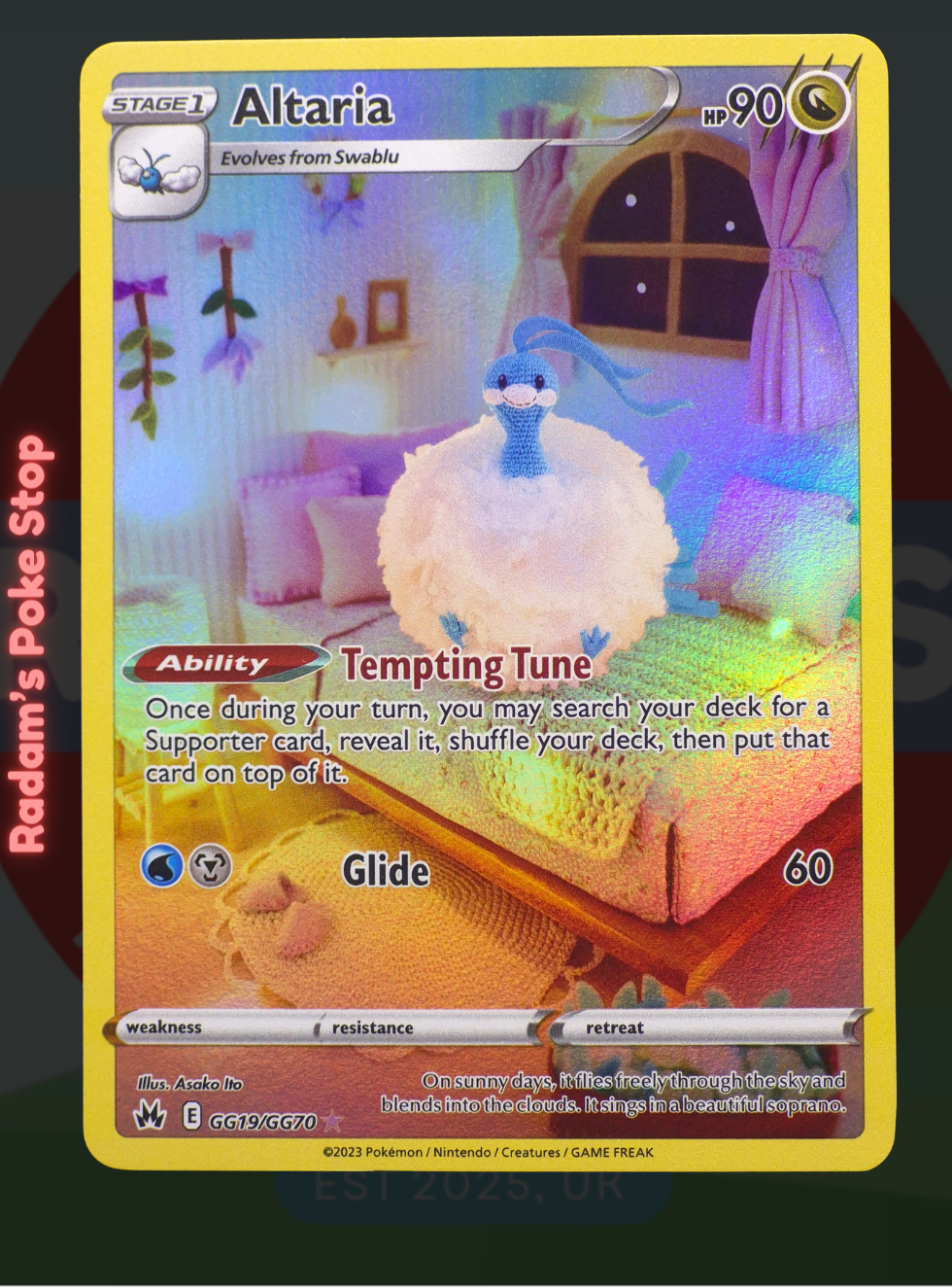 Altaria GG19/GG70, Crown Zenith, Galarian Gallery Rare, presented by Pokémon TCG. 