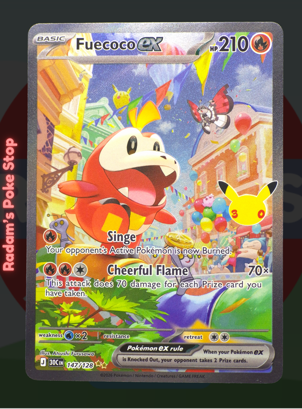 Fuecoco ex 147/128, 30th Celebrations, Special Illustration rare presented by Pokémon TCG. 