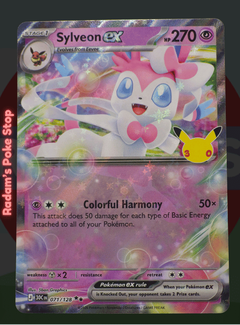Sylveon ex 071/128, 30th Celebrations, Double rare presented by Pokémon TCG. 