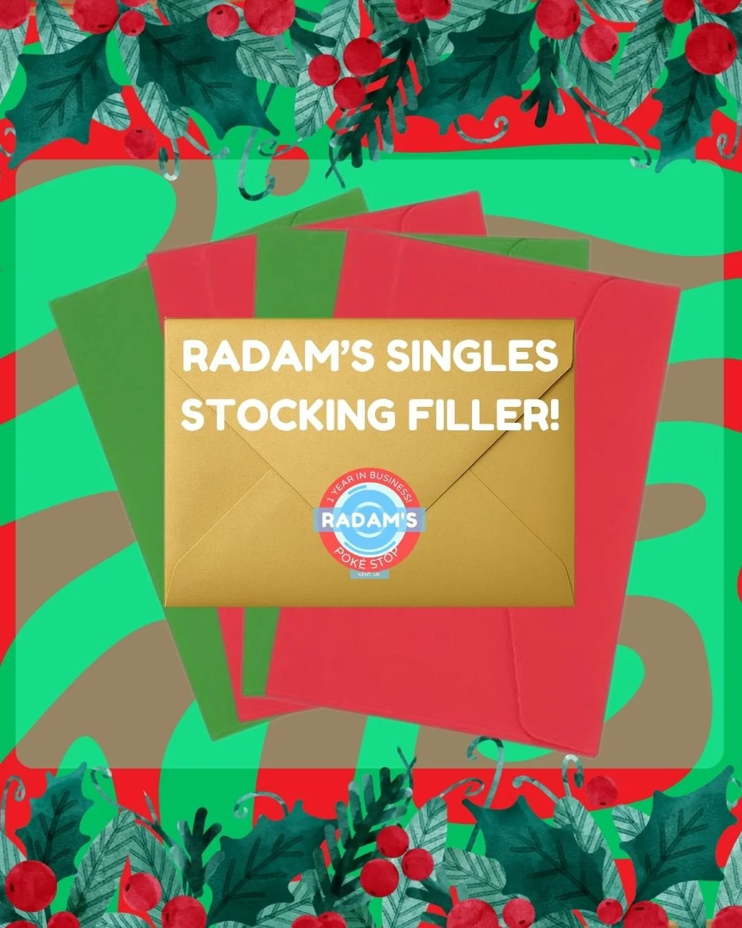 Stocking Filler Product post: A minimum of 5 pokemon singles, packaged in a box ready to open for christmas day. minimum £15 value.