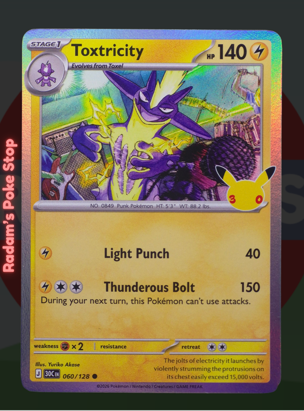 Toxtricity 060/128, 30th Celebrations, Holo Common presented by Pokémon TCG. 