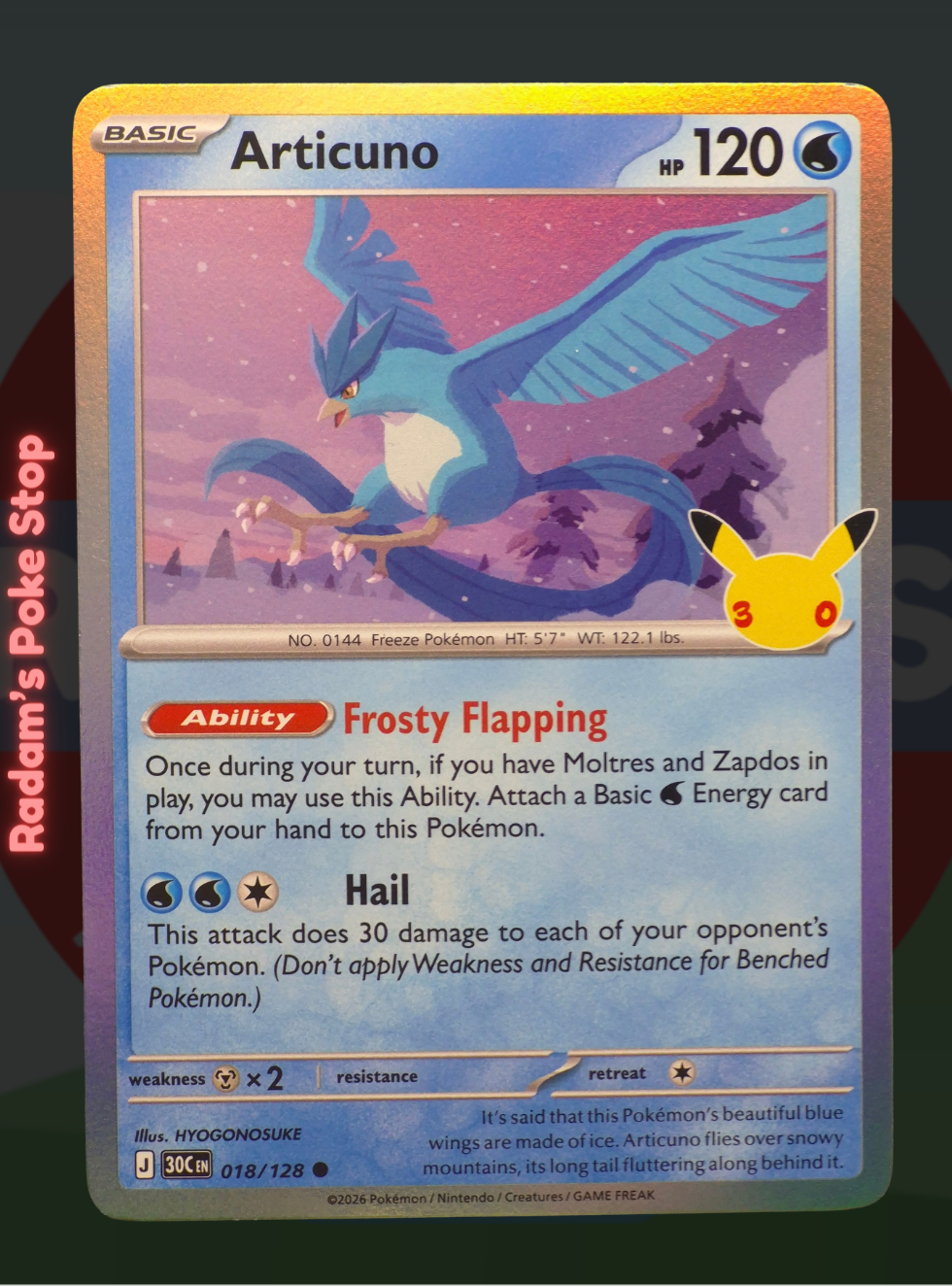 Articuno 018/128, 30th Celebrations, Holo Common presented by Pokémon TCG. 
