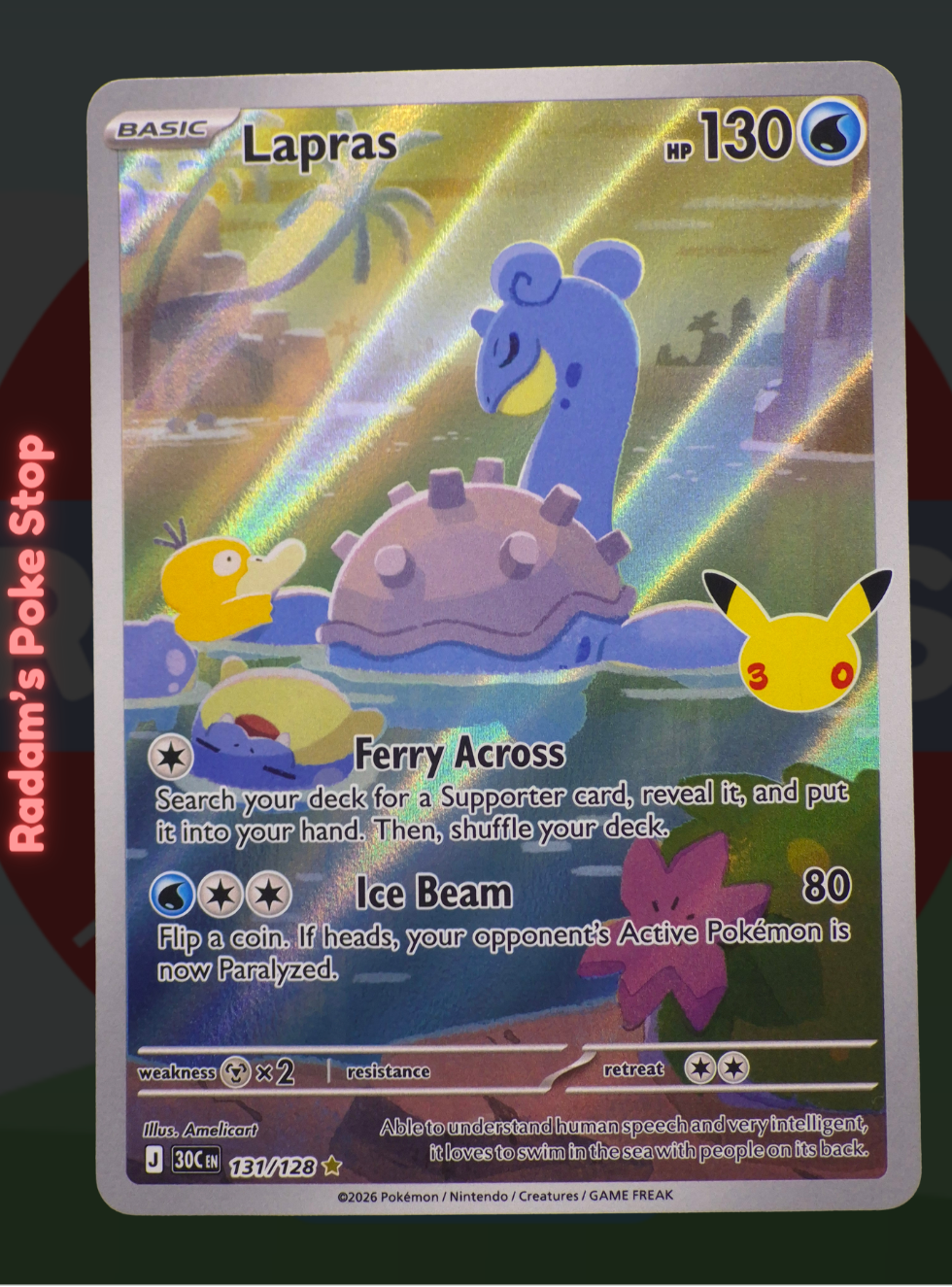Lapras 131/128, 30th Celebrations, Illustration rare presented by Pokémon TCG. 