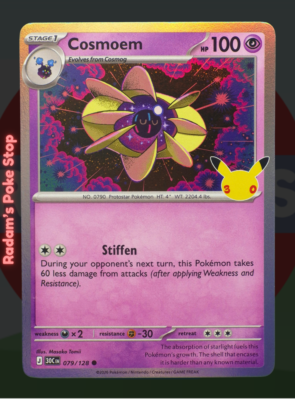 Cosmoem 079/128, 30th Celebrations, Holo Common presented by Pokémon TCG. 