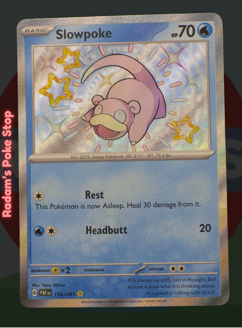 Slowpoke 116/091, Paldean Fates, Shiny Rare presented by Pokémon TCG. 