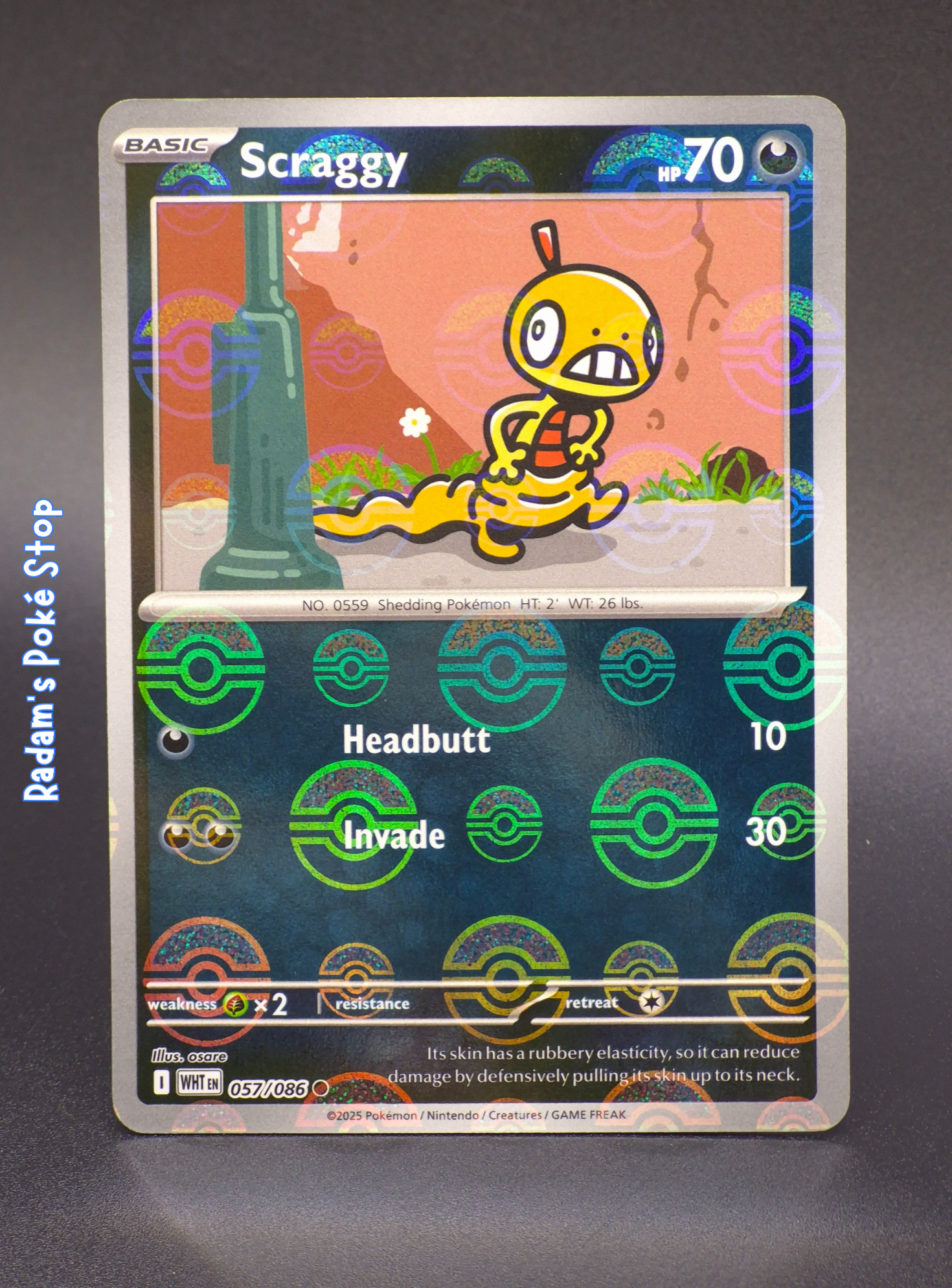 Scraggy #57 White Flare Poke Ball