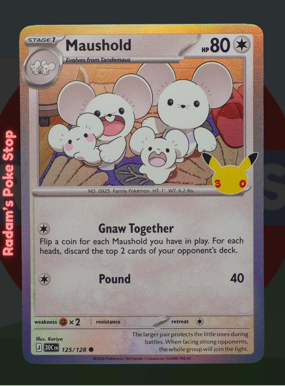 Maushold 125/128, 30th Celebrations, Holo Common presented by Pokémon TCG. 