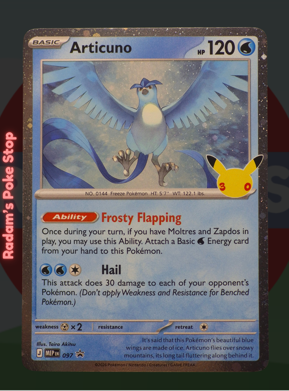 Articuno MEP 097, 30th Celebrations, Black Star Promo presented by Pokémon TCG. 