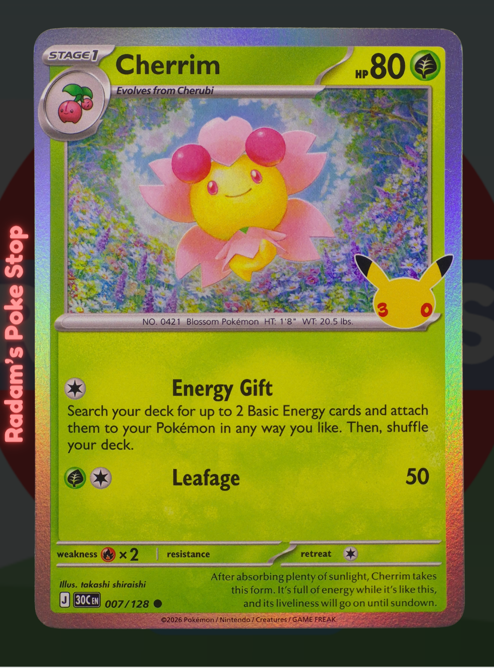 Cherrim 007/128, 30th Celebrations, Holo Common presented by Pokémon TCG. 