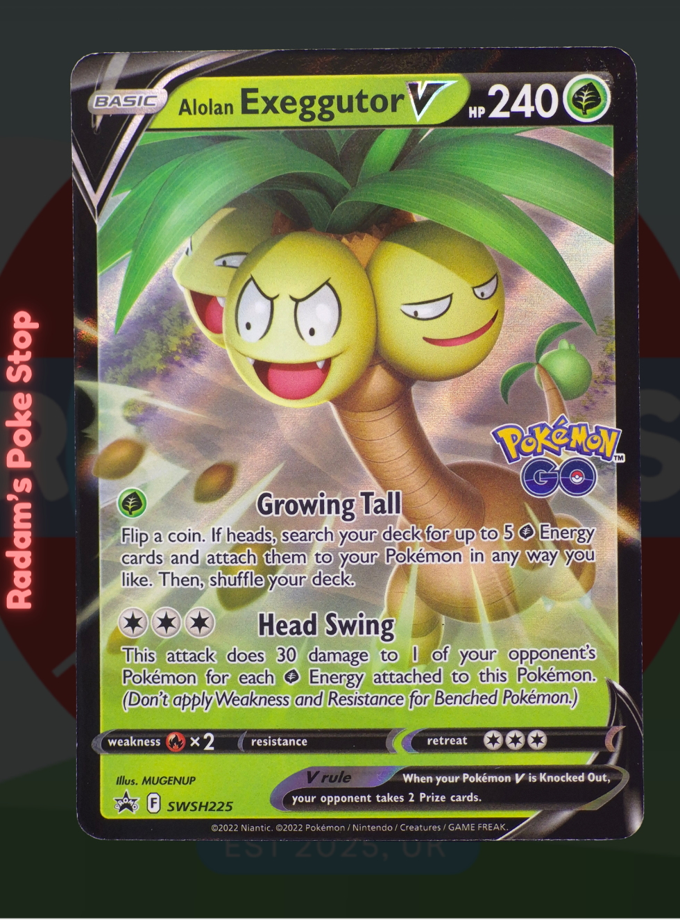 Alolan Exeggutor V SWSH225 Pokemon Go Promo, presented by Pokémon TCG. 