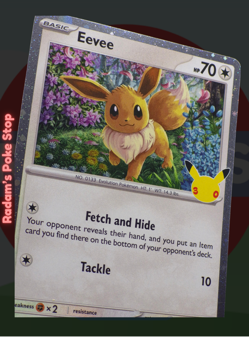 Eevee 116/128, 30th Celebrations, Cosmos Holo Promo presented by Pokémon TCG. 