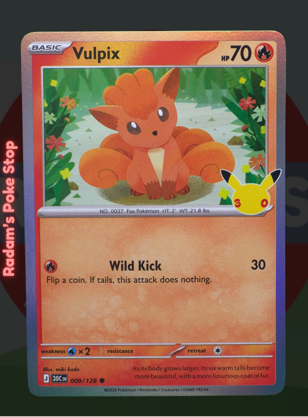 Vulpix 009/128, 30th Celebrations, Holo Common presented by Pokémon TCG. 