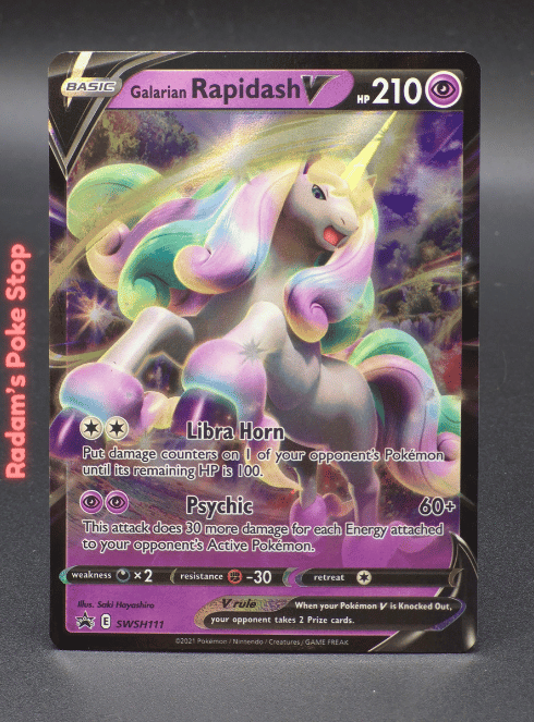 Galarian Rapidash V SWSH111 Black Star Promo, presented by Pokémon TCG. 