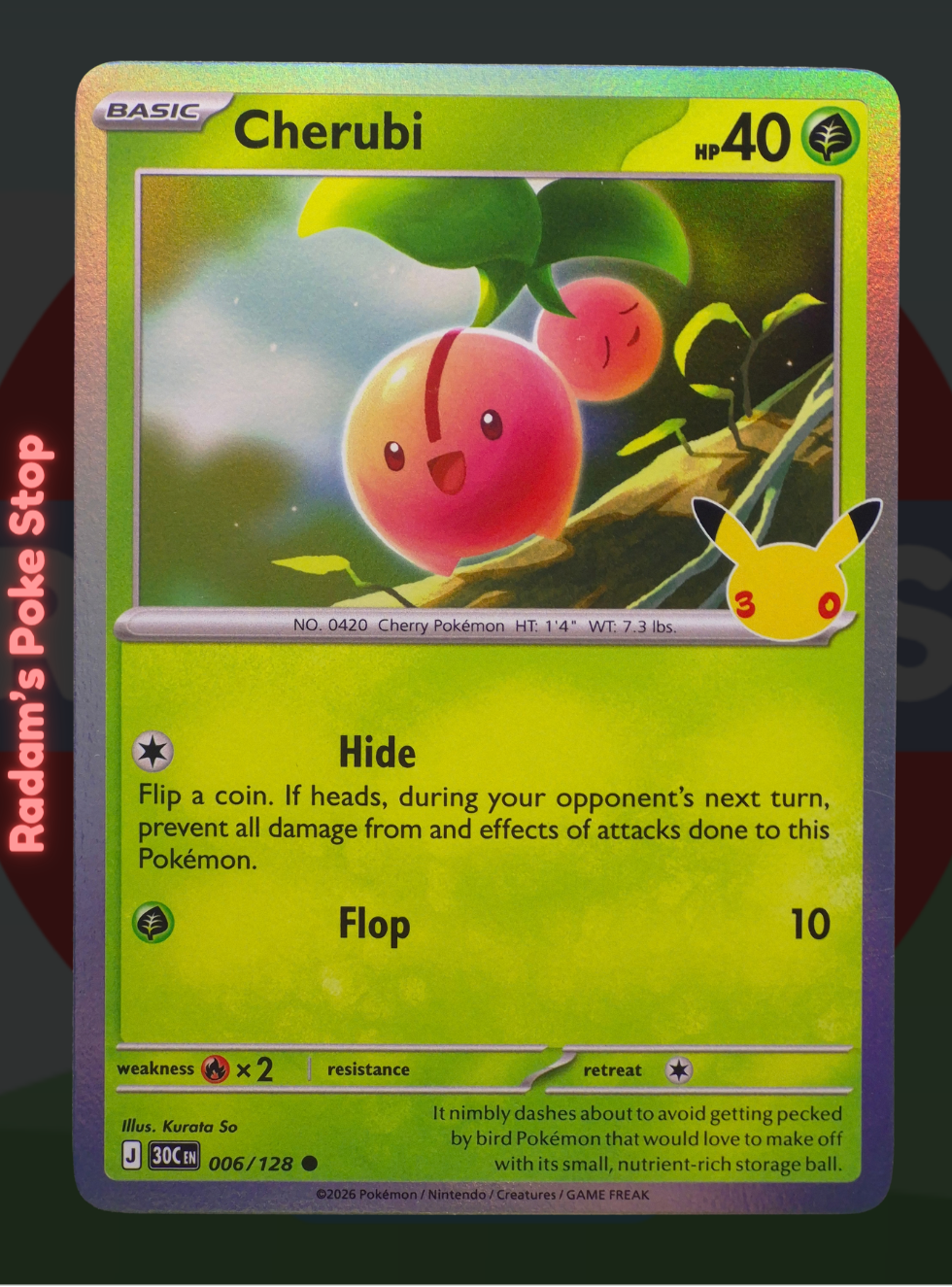 Cherubi 006/128, 30th Celebrations, Holo Common presented by Pokémon TCG. 