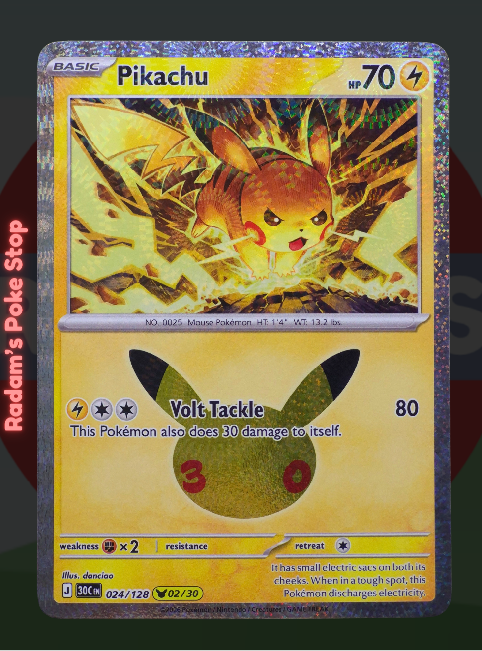 Pikachu 02/30 024/128, 30th Celebrations, Pikachu Subset presented by Pokémon TCG. 