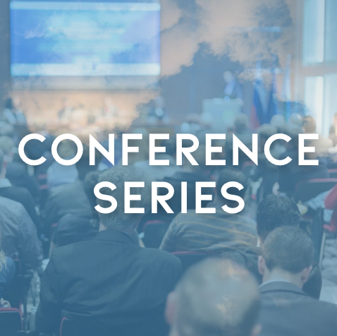Audience attending a conference with a large screen displaying a presentation, overlaid with 'Conference Series' text.