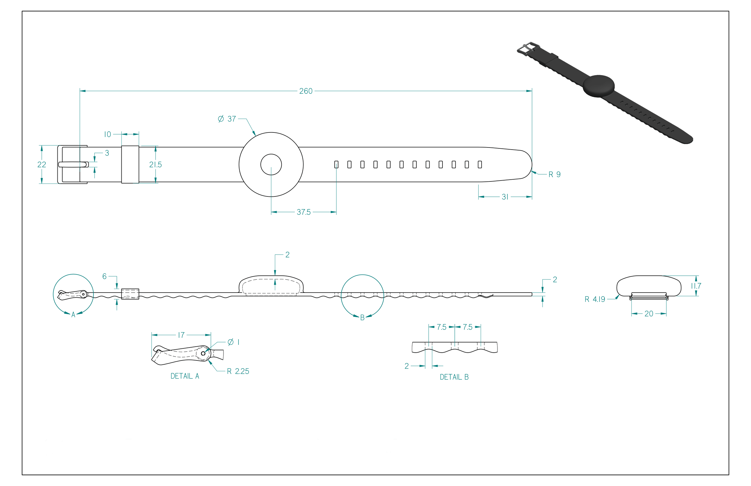 Technical drawing Wristband