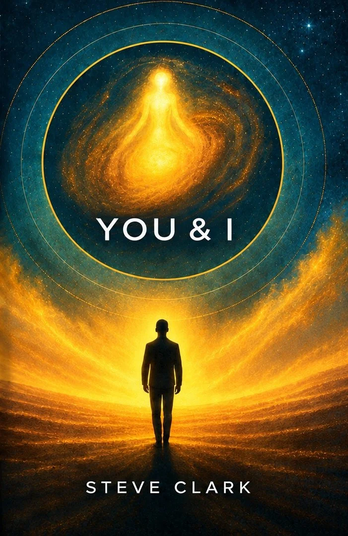 You and I by Steve Clark — teal and gold cover showing a figure beneath a glowing cosmic form