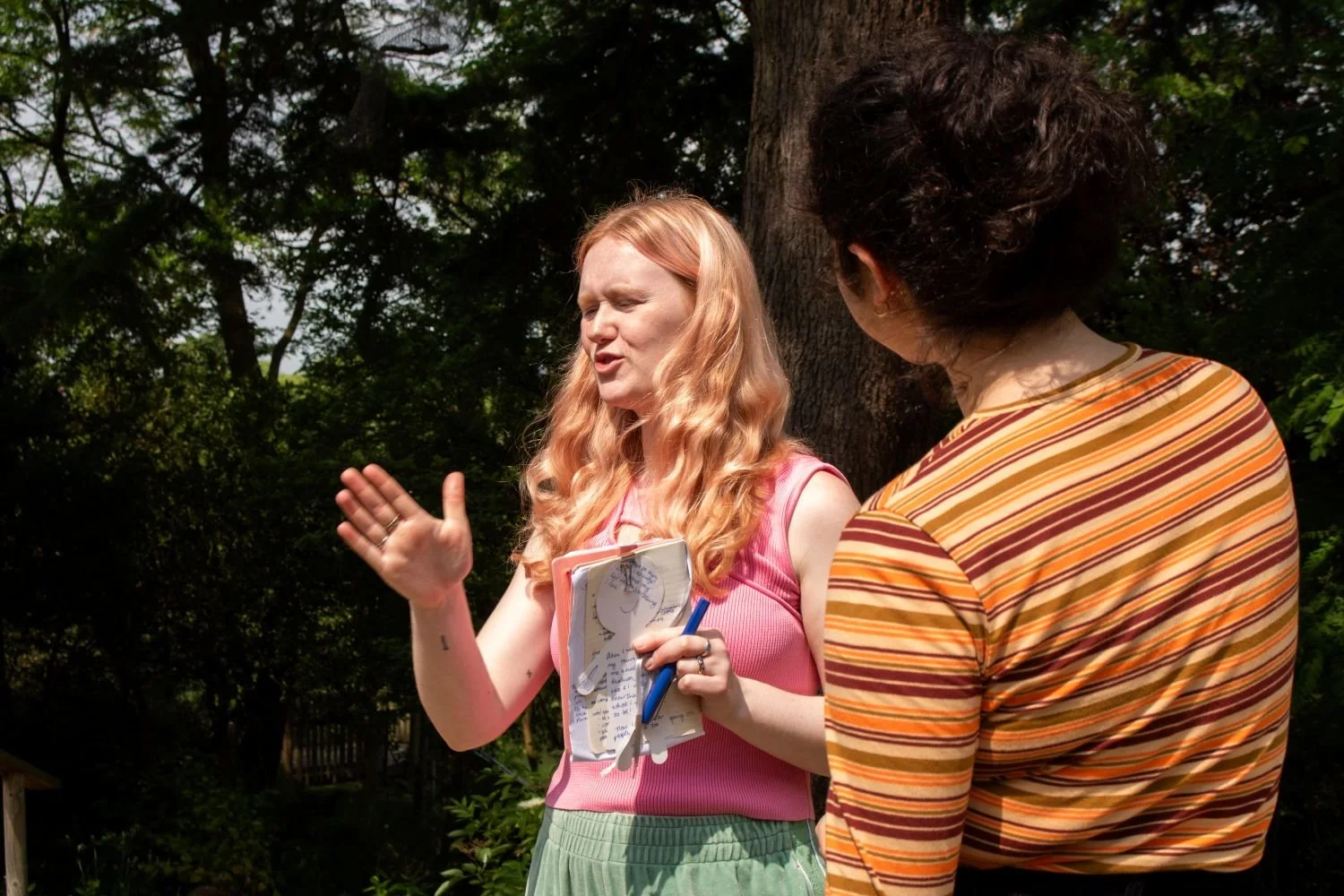 Two people discussing an idea