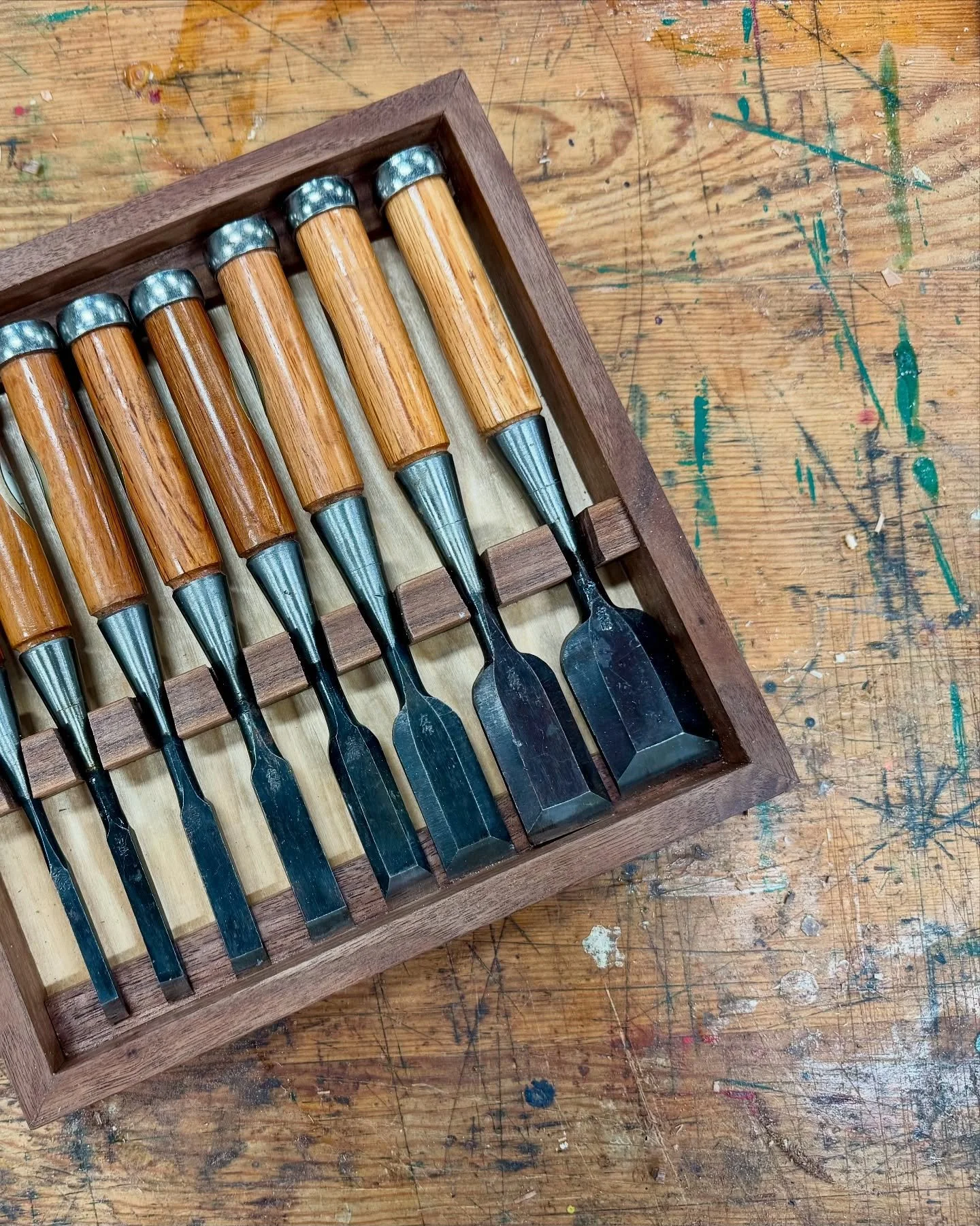 Chisel Tray &mdash; walnut and maple, finished with shellac and wax &mdash; July 2025

When I was first becoming obsessed with woodworking, my Dad passed on these chisels that my Grandpa Pepper, my mother&rsquo;s father, had given him. We believe he 