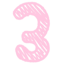 Pink number three with diagonal lines on a black background