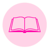 Open pink book icon on light pink circular background