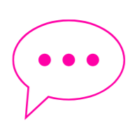 Pink speech bubble with three dots inside.