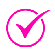 Pink check mark inside a pink circle on a black background.