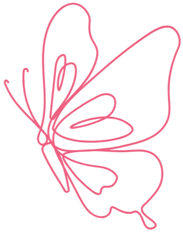 Collection of line illustrations featuring a butterfly, a brain and a lightbulb in brown, pink and white, representing growth, neurodiversity and ideas.