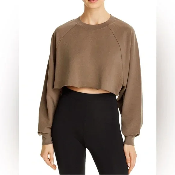 Boucle Long Sleeve Crop Top Women's (in Mushroom)