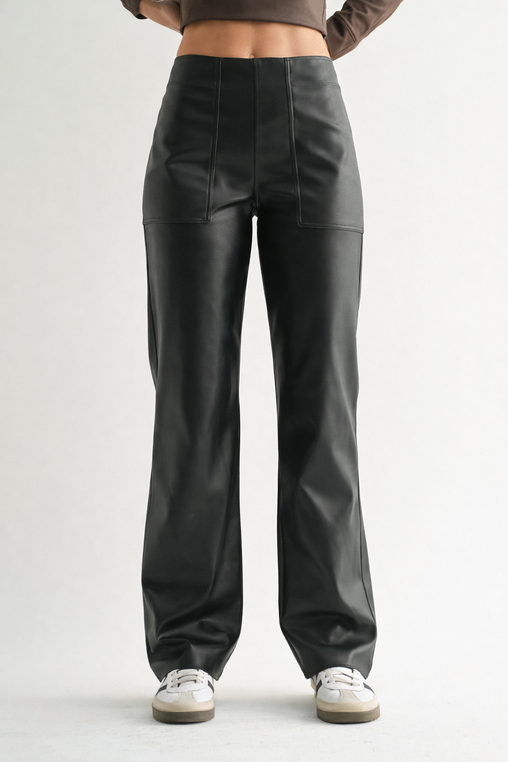 Vegan Leather Wide Leg Pants (Black)