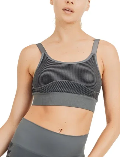 Ribbed Spaghetti Strap Padded Sports Bra Textured Women's